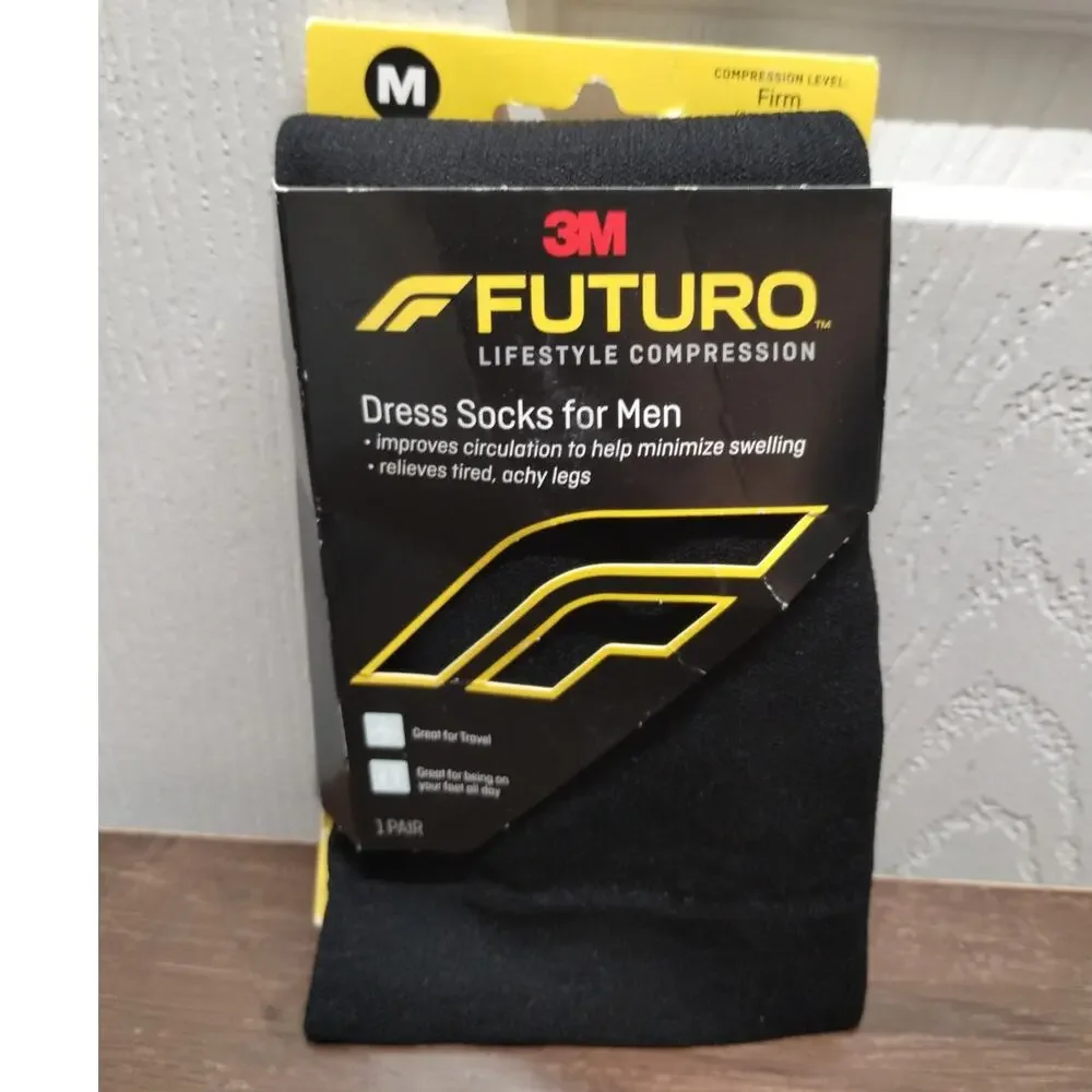 NEW Futuro by 3M Men's Size Medium Black Firm Lifestyle Compression Dress Socks